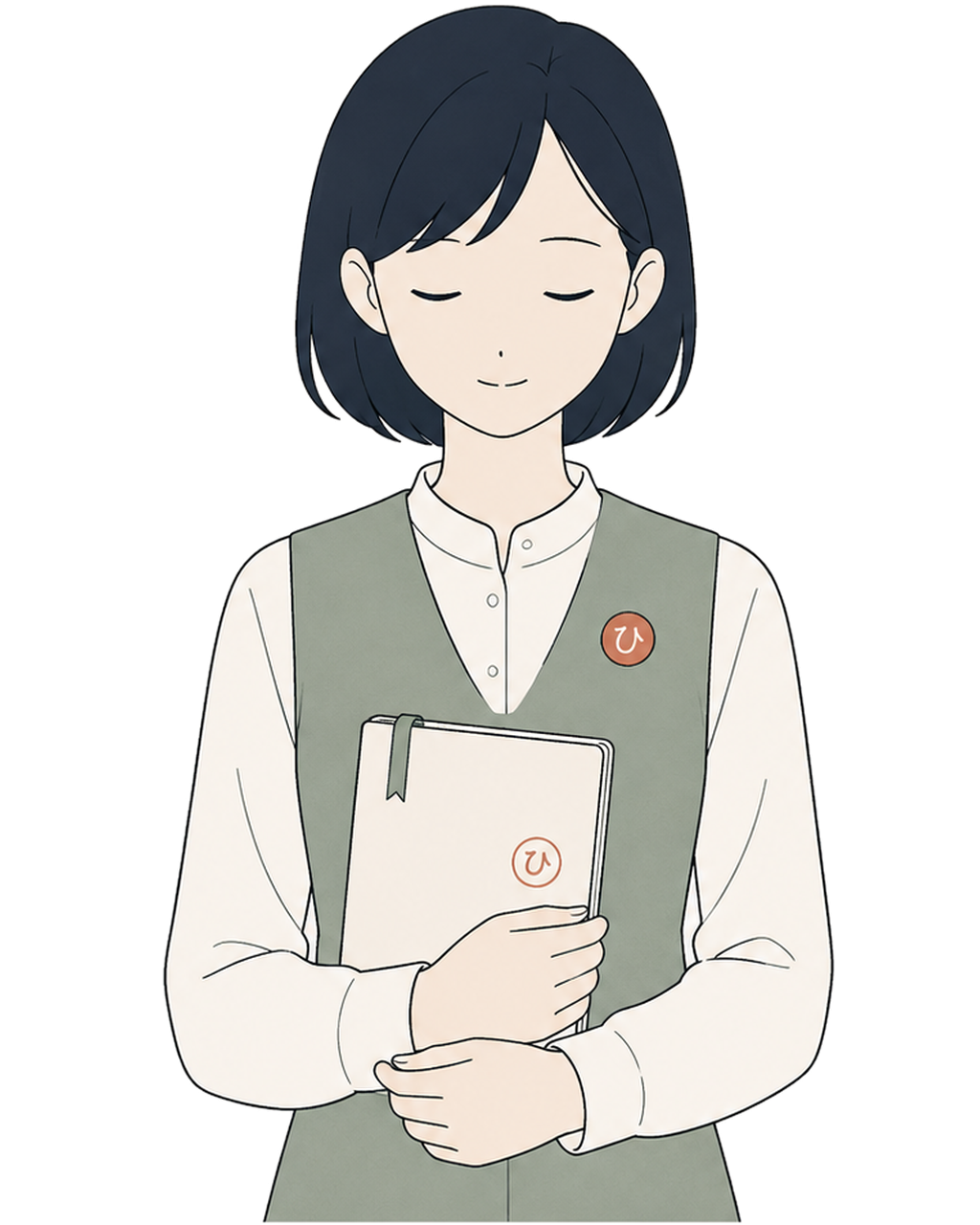ノートを抱えた、ひかえの半身ビジュアル